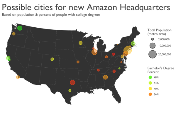 Map of possible Amazon HQ cities