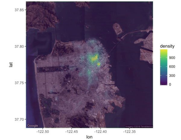 A crime heatmap in R, made with ggplot2 and the viridis color palette