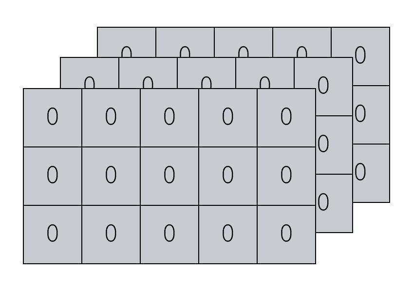 A numpy zeros array with shape (3,3,5).
