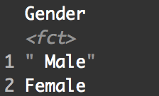 The unique values of the Gender variable from the ISLR::Credit dataset.