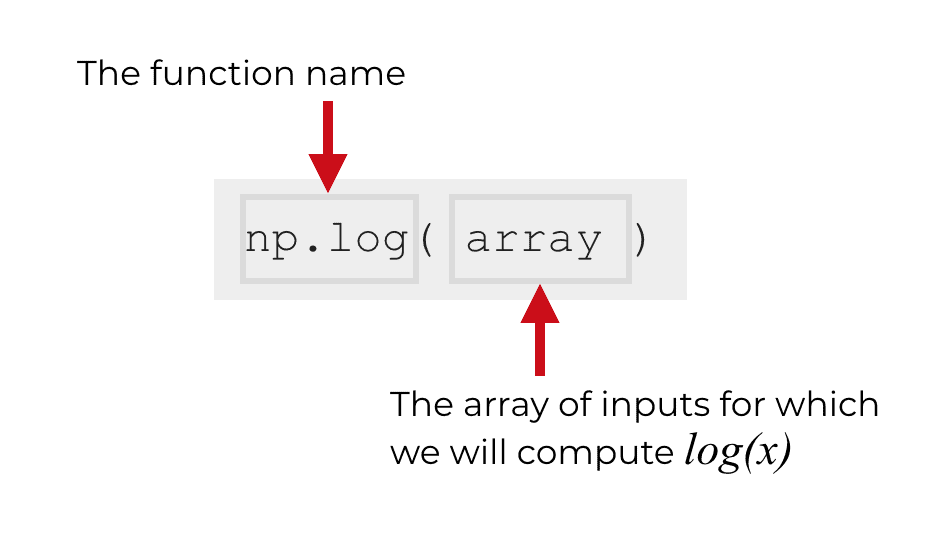 An image that explains the syntax of np.log