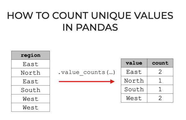 An image that shows how we use Pandas value_counts to count unique values in Python.