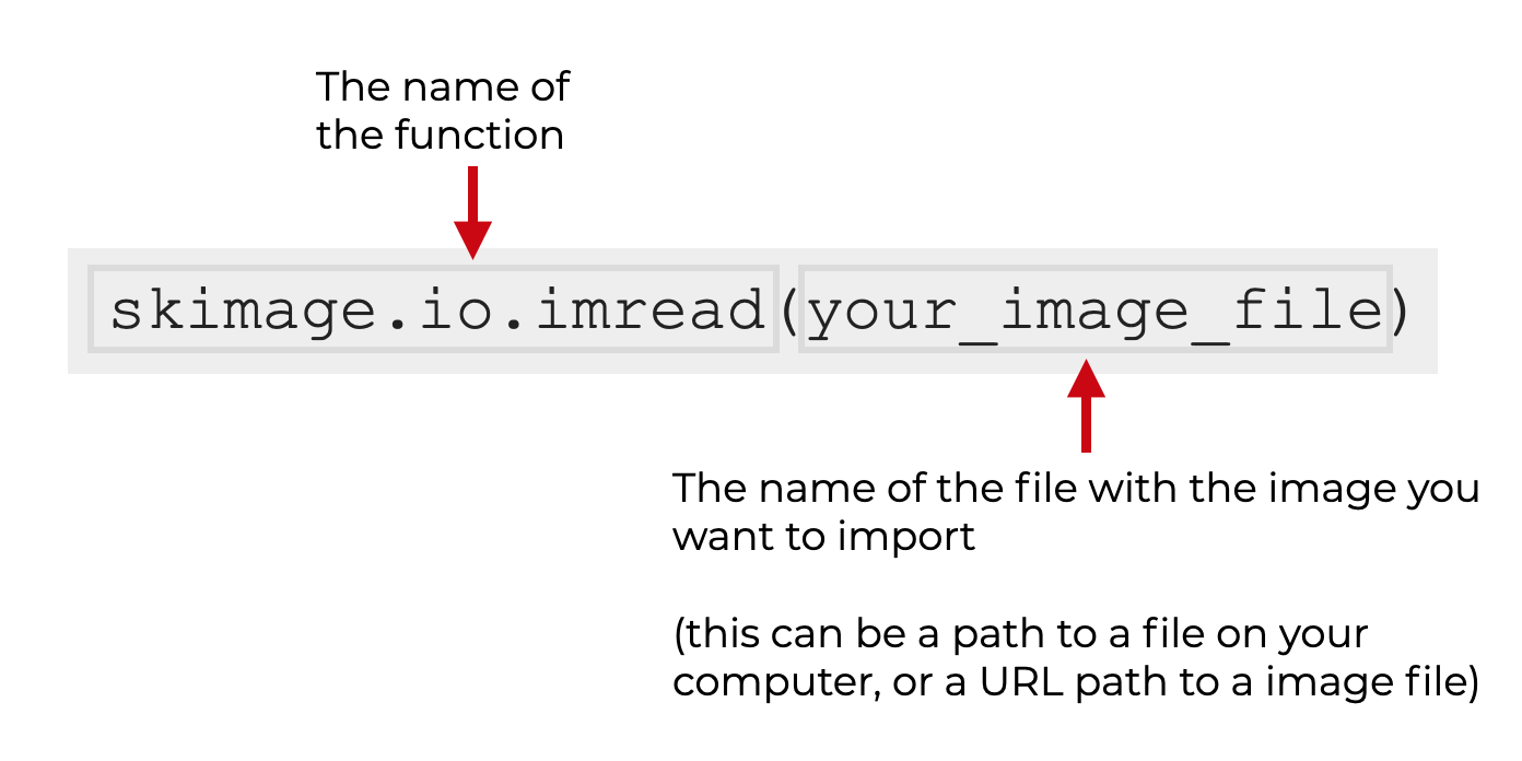 An explanation of the syntax of the skimage.io.imread function.