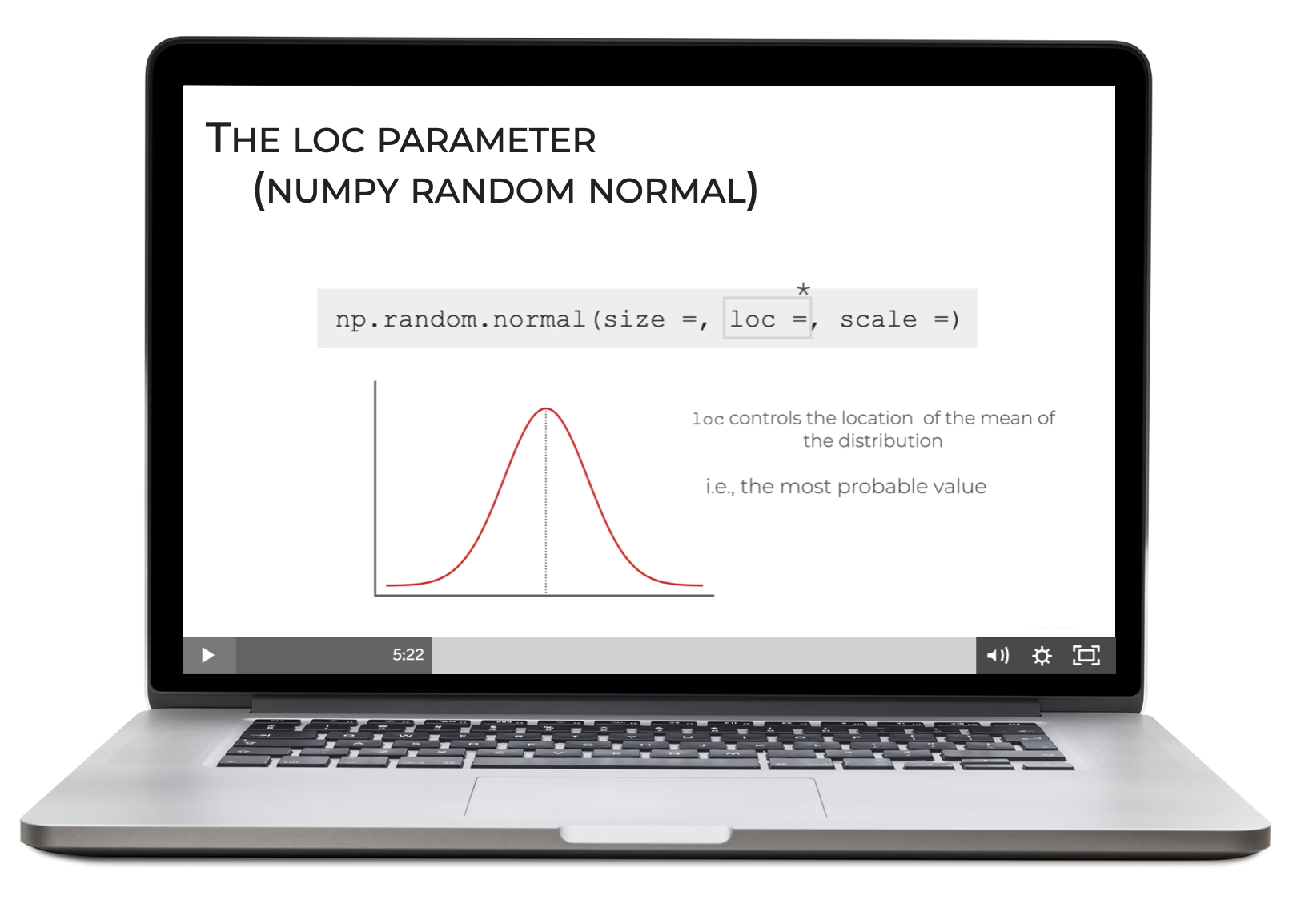An image of a laptop explaining the syntax of Numpy Random Normal.