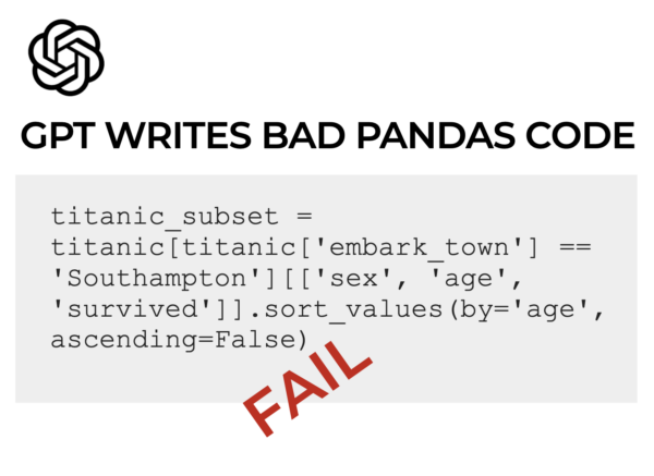An image of bad Pandas code written by GPT.