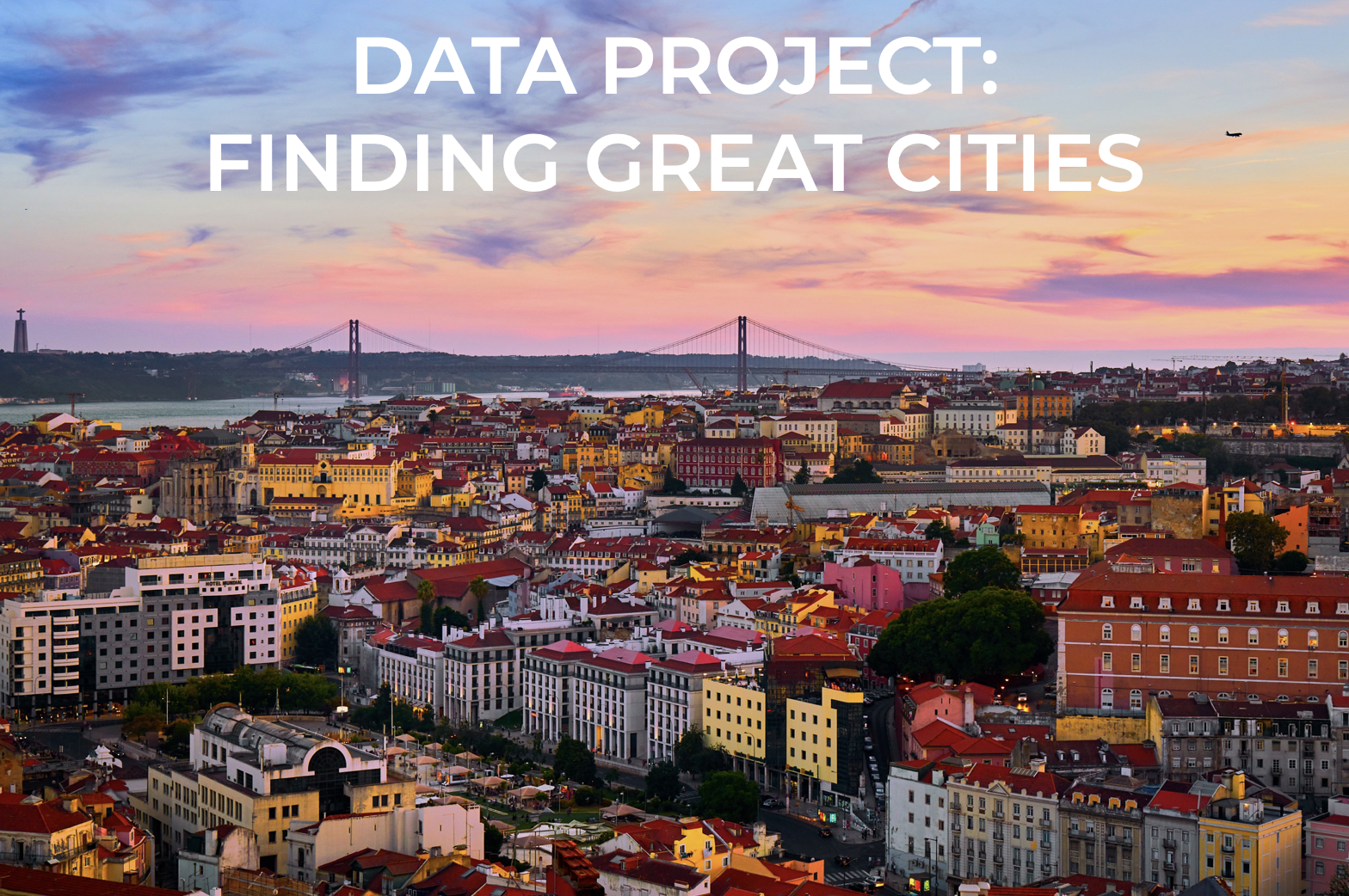 An image of Lisbon, Portugal with the heading "Data Project: Finding Great Cities"