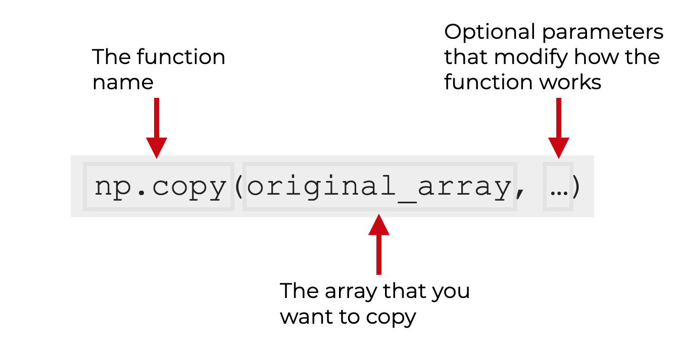 An image that explains the syntax of np.copy.