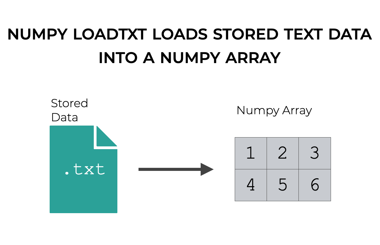 An image that shows how Numpy loadtxt loads stored text date into a Numpy array.