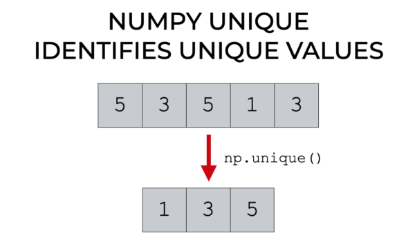 An image that shows how the Numpy unique function identifies unique values.